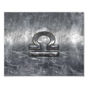 Libra Zodiac Symbol in silver grunge steel style Photo Print