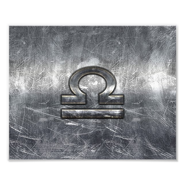 Libra Zodiac Symbol in silver grunge steel style Photo Print (Front)