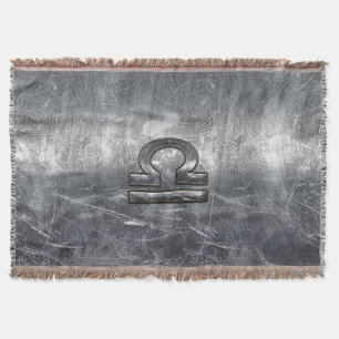 Libra Zodiac Symbol in silver grunge steel style Throw Blanket