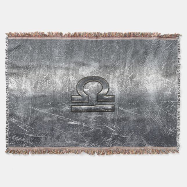 Libra Zodiac Symbol in silver grunge steel style Throw Blanket (Front)