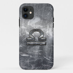 Libra Zodiac Symbol in Silver Steel Style iPhone 11 Case