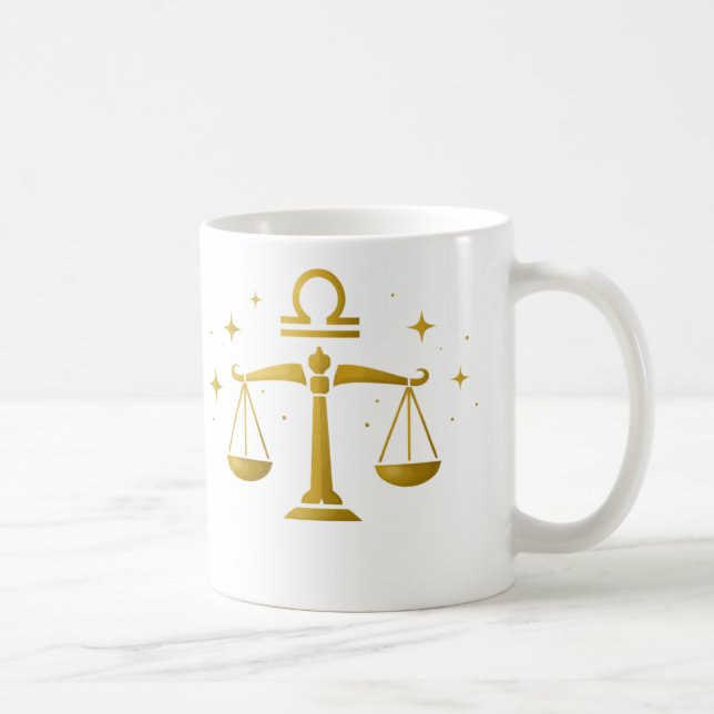 Libra Zodiac Symbol Mug – Golden Balance Design –  (Right)