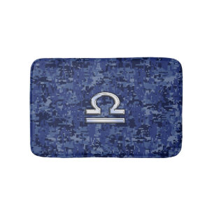 Libra Zodiac Symbol on Blue Digital Camo Bath Mat