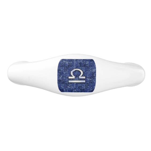 Libra Zodiac Symbol on Blue Digital Camo Ceramic Drawer Pull (Front)
