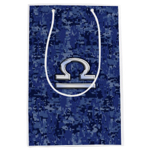 Libra Zodiac Symbol on Blue Digital Camo Medium Gift Bag