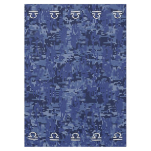 Libra Zodiac Symbol on Blue Digital Camo Tablecloth