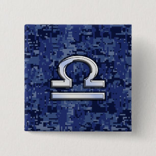 Libra Zodiac Symbol on Blue Digital Camouflage 15 Cm Square Badge