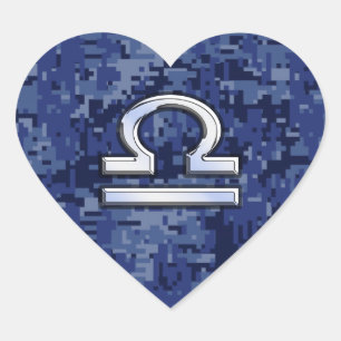 Libra Zodiac Symbol on Blue Digital Camouflage Heart Sticker