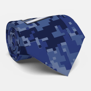 Libra Zodiac Symbol on Blue Digital Camouflage Tie