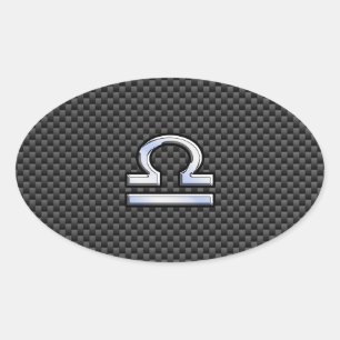 Libra Zodiac Symbol on Carbon Fibre Print Oval Sticker