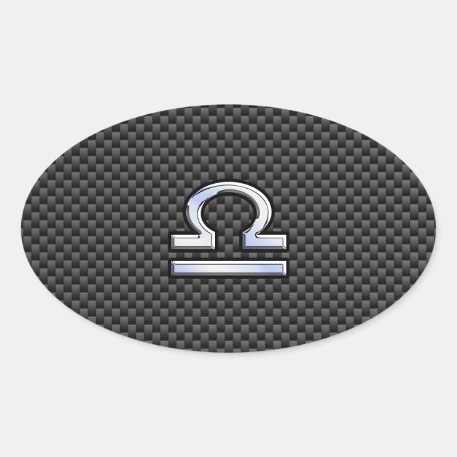 Libra Zodiac Symbol on Carbon Fibre Print Oval Sticker (Front)
