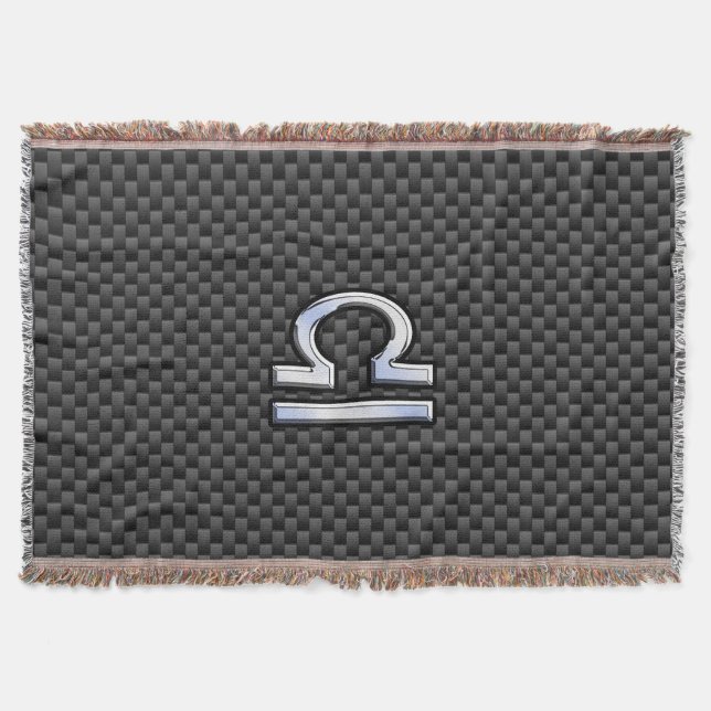 Libra Zodiac Symbol on Carbon Fibre Print Throw Blanket (Front)
