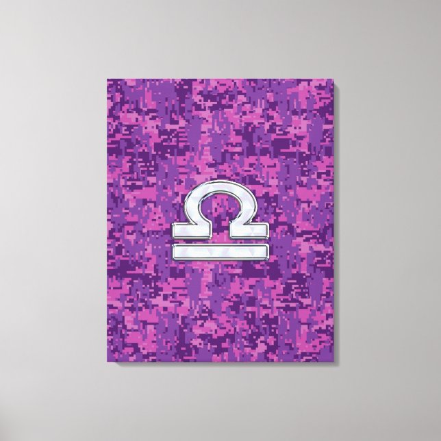 Libra Zodiac Symbol on Fuchsia Digital Camo Canvas Print (Front)