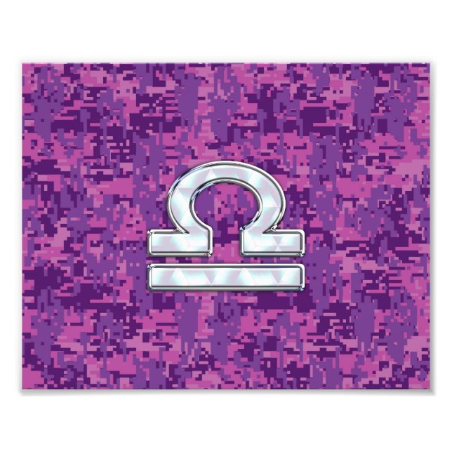 Libra Zodiac Symbol on Fuchsia Digital Camo Photo Print (Front)