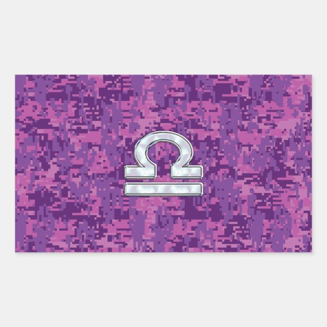 Libra Zodiac Symbol on Fuchsia Digital Camo Rectangular Sticker (Front)