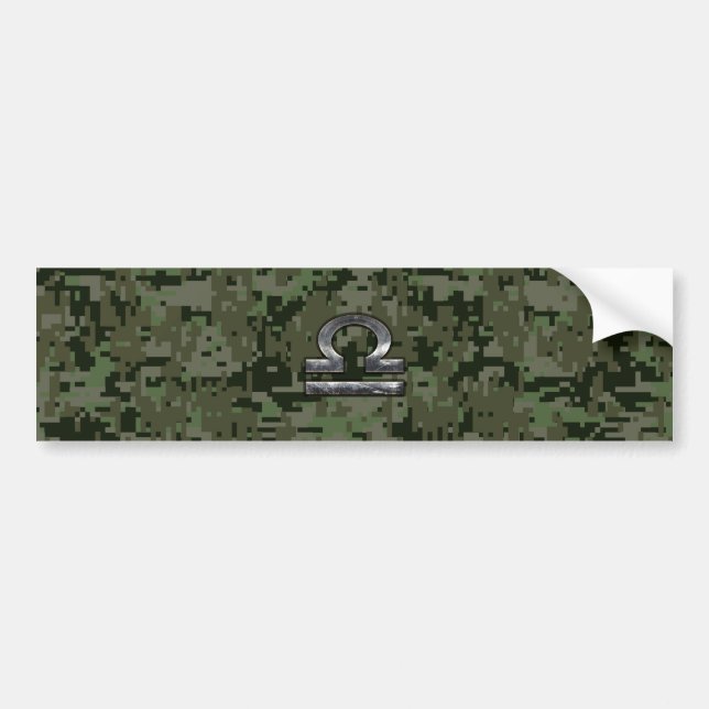 Libra Zodiac Symbol on Green Digital Camouflage Bumper Sticker (Front)