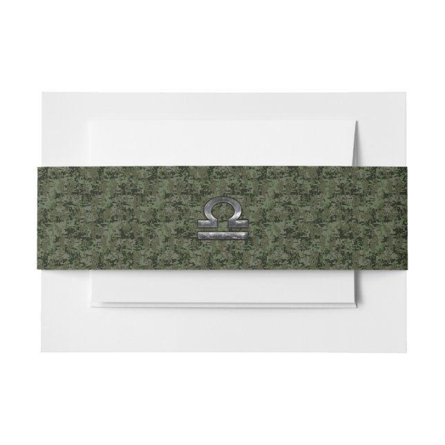 Libra Zodiac Symbol on Green Digital Camouflage Invitation Belly Band (Front Example)