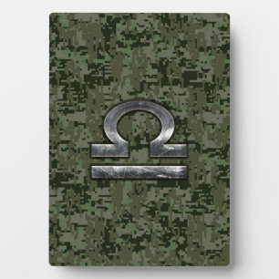 Libra Zodiac Symbol on Green Digital Camouflage Plaque