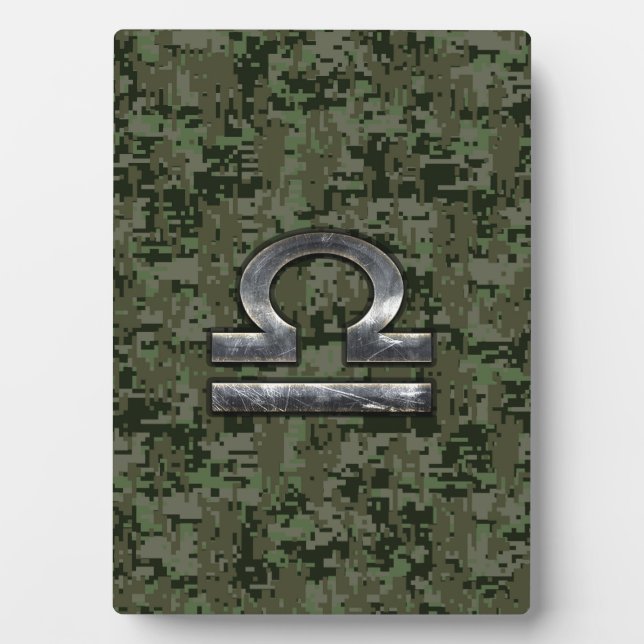 Libra Zodiac Symbol on Green Digital Camouflage Plaque (Front)