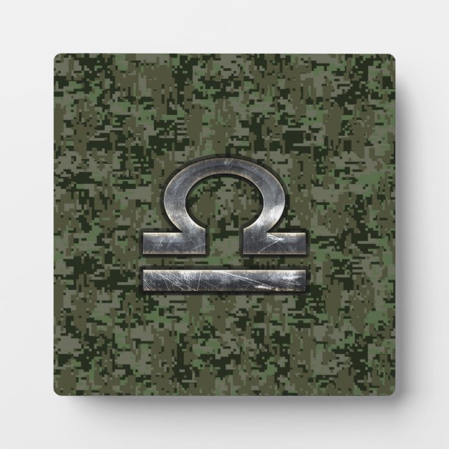 Libra Zodiac Symbol on Green Digital Camouflage Plaque (Front)