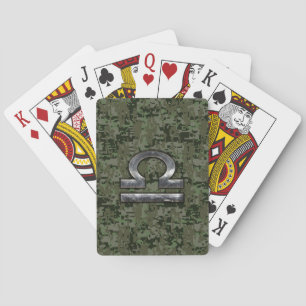 Libra Zodiac Symbol on Green Digital Camouflage Playing Cards