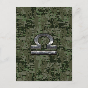 Libra Zodiac Symbol on Green Digital Camouflage Postcard
