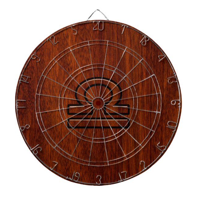Libra Zodiac Symbol on Mahogany Dartboard (Front)