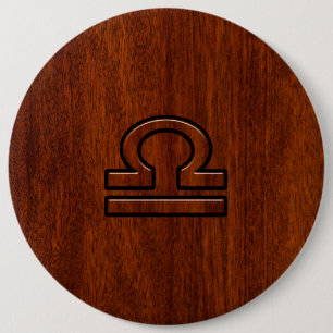 Libra Zodiac Symbol on mahogany style print 6 Cm Round Badge