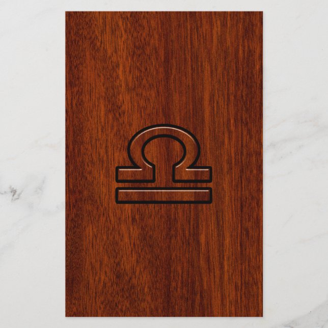 Libra Zodiac Symbol on mahogany style print Stationery (Front)