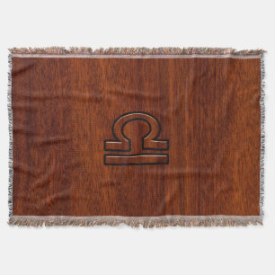 Libra Zodiac Symbol on mahogany style print Throw Blanket