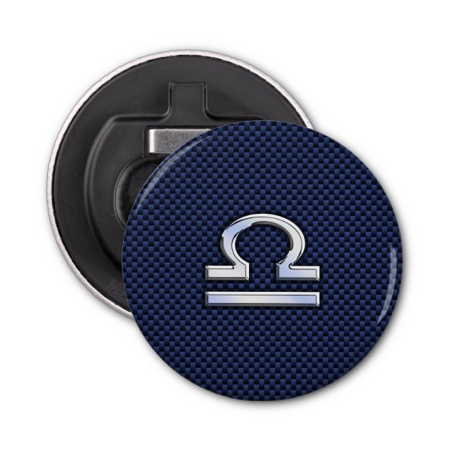 Libra Zodiac Symbol on Navy Blue Carbon Fiber Bottle Opener (Front)