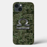 Libra Zodiac Symbol on olive green digital camo