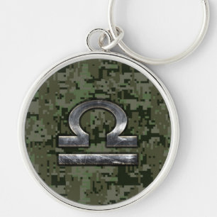 Libra Zodiac Symbol on olive green digital camo Key Ring