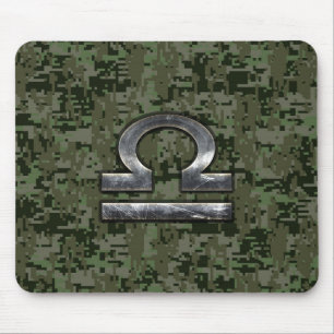 Libra Zodiac Symbol on olive green digital camo Mouse Mat