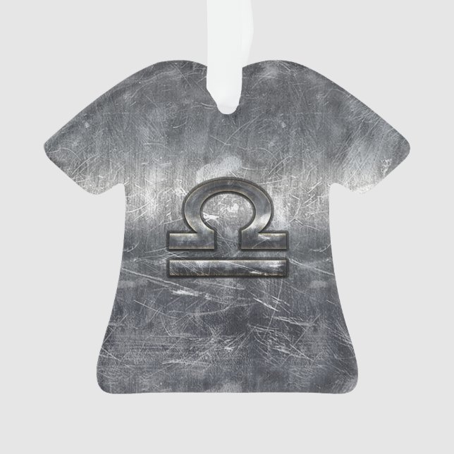 Libra Zodiac Symbol Silver Steel Style Ornament (Front)