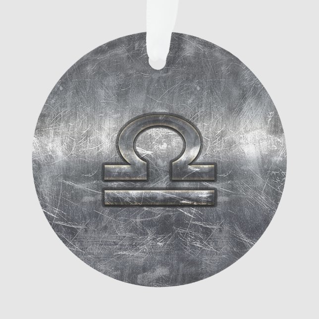 Libra Zodiac Symbol Silver Steel Style Ornament (Front)