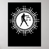 Libra Zodiac Symbol with Stars Black and White