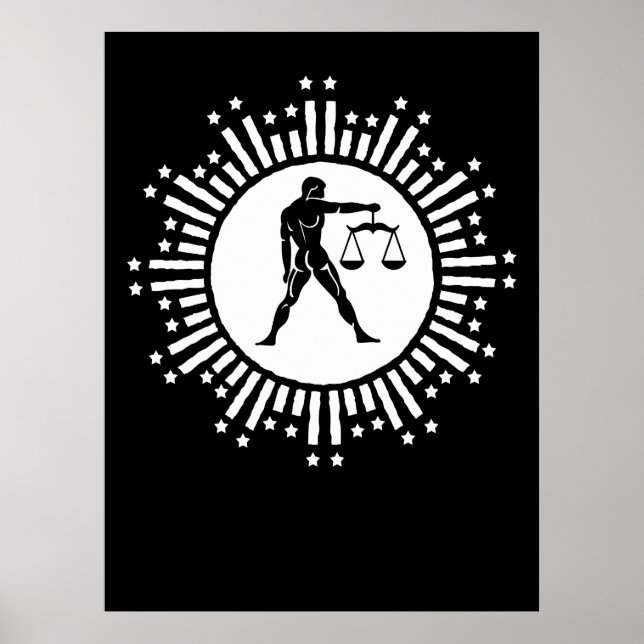 Libra Zodiac Symbol with Stars Black and White  Poster (Front)