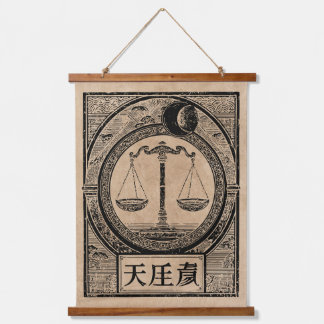 Libra Zodiac Wabi Sabi Art | Vintage Scales Design Hanging Tapestry