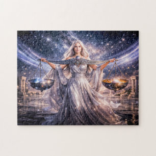 Libra Zodiac with Celestial Maiden Holding the Sca Jigsaw Puzzle