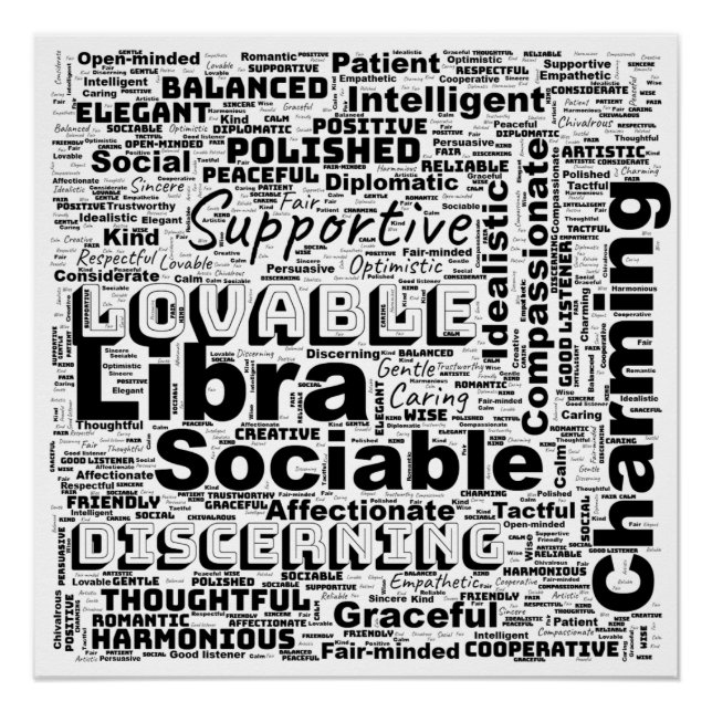Libra Zodiac Word Cloud Inspiration Glossy Poster (Front)
