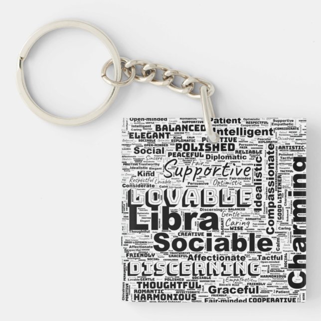 Libra Zodiac Word Cloud Inspiration Key Ring (Front)