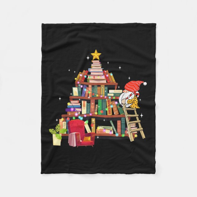 Librarian And Book Lover Christmas Library Tree Li Fleece Blanket (Front)
