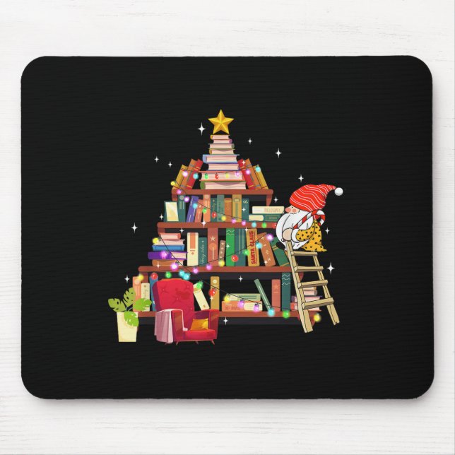 Librarian And Book Lover Christmas Library Tree Li Mouse Mat (Front)