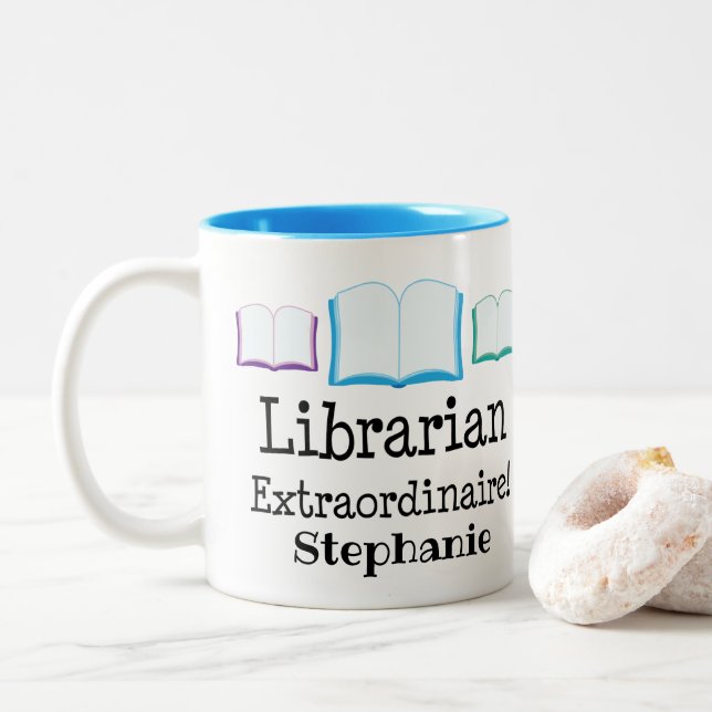 Librarian Appreciation Personalised Two-Tone Coffee Mug (With Donut)