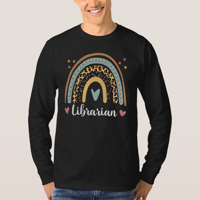 Librarian Boho Rainbow Leopard Back To School T-Shirt (Front)