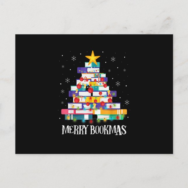Librarian Book Lover Books Christmas Tree Merry Bo Postcard (Front)