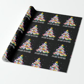 Librarian Book Lover Books Christmas Tree Merry Bo Wrapping Paper