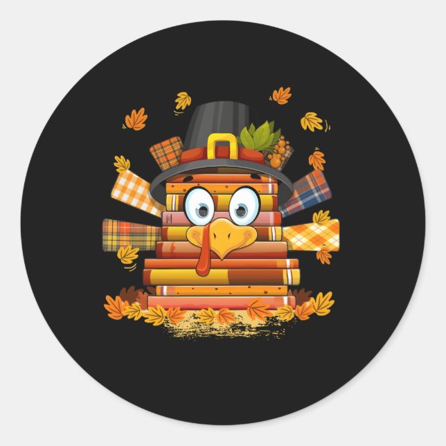 Librarian Book Reader Turkey Thanksgiving Autumn Classic Round Sticker (Front)