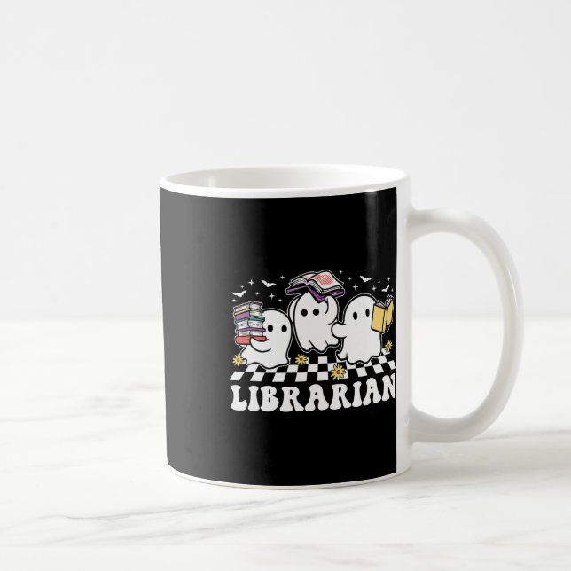 Librarian Cute Ghost Book Reading Funny Halloween  Coffee Mug (Right)